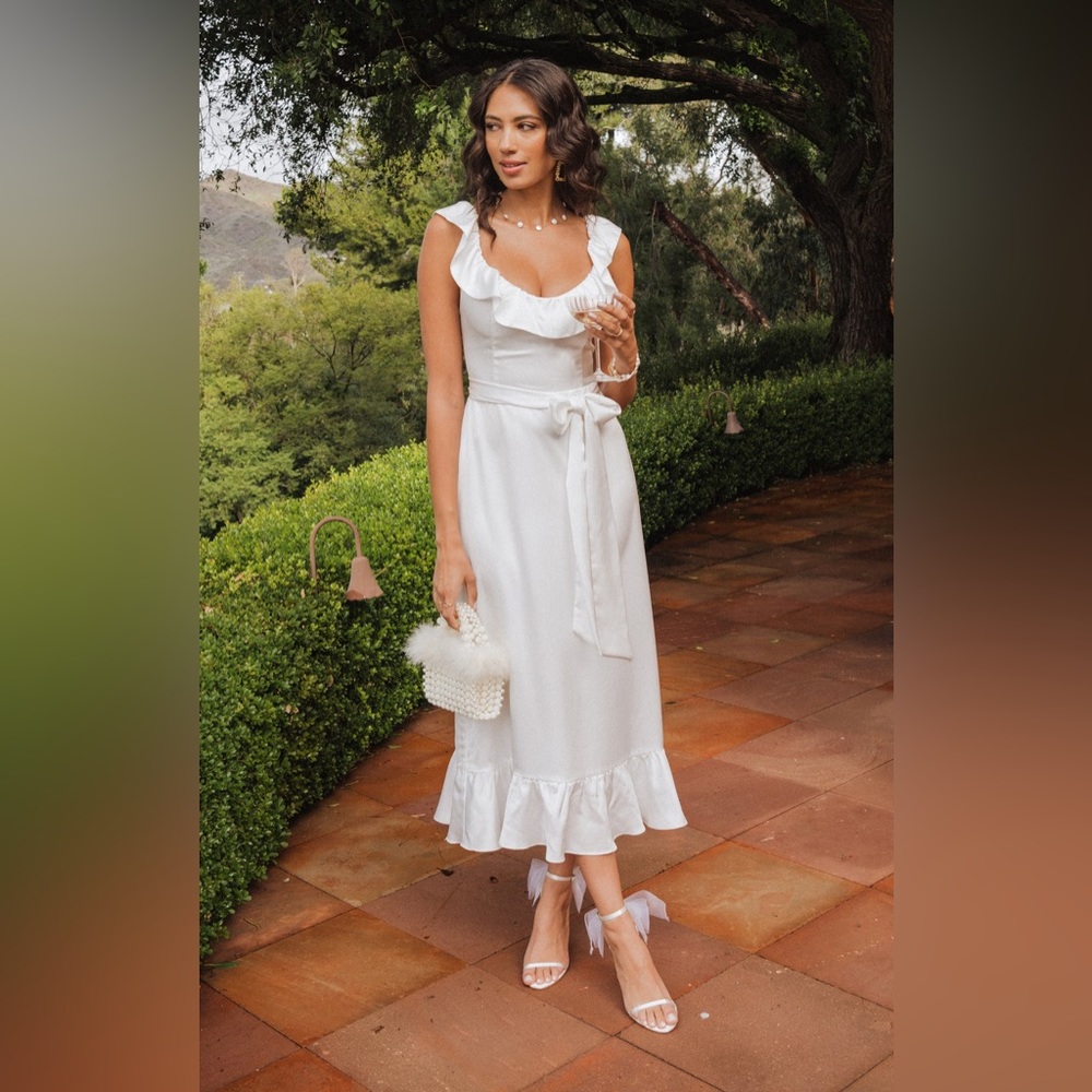 Show Me Your MuMu Alexis Midi Dress Ivory Luxe Satin Size M NWT